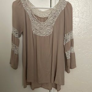 Cream/tan and white lace blouse